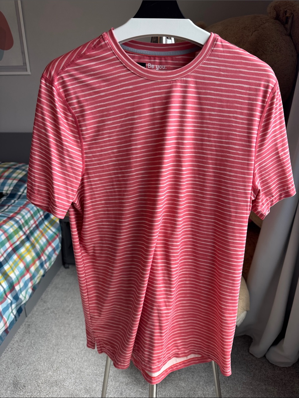 Saxx Pink and White Striped Short-Sleeve Crewneck Tee